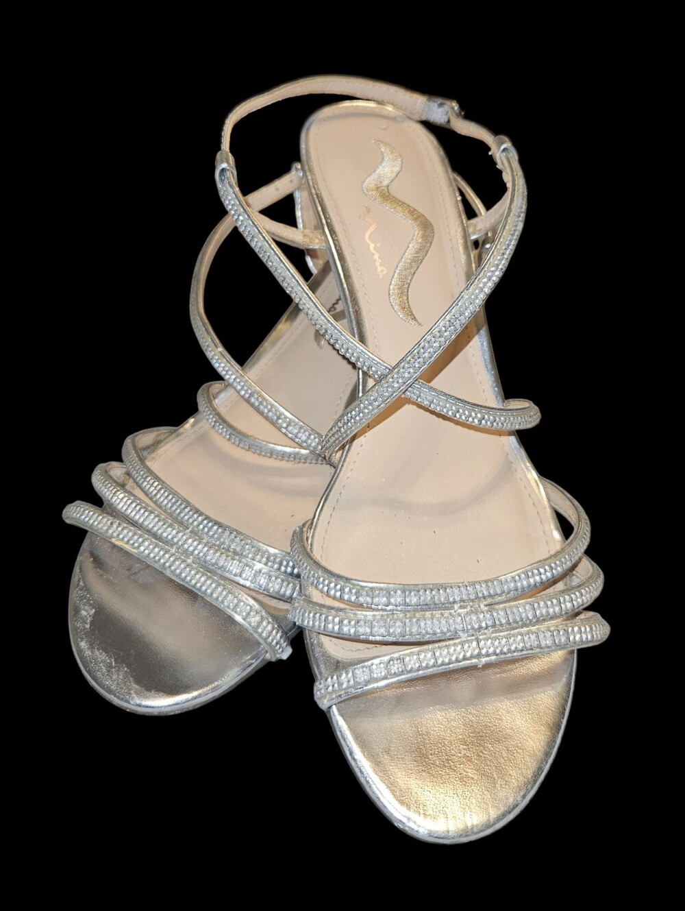Nina Silver Neona Embellished Wedge Strappy sandal SZ 8